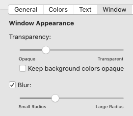 Transparency settings